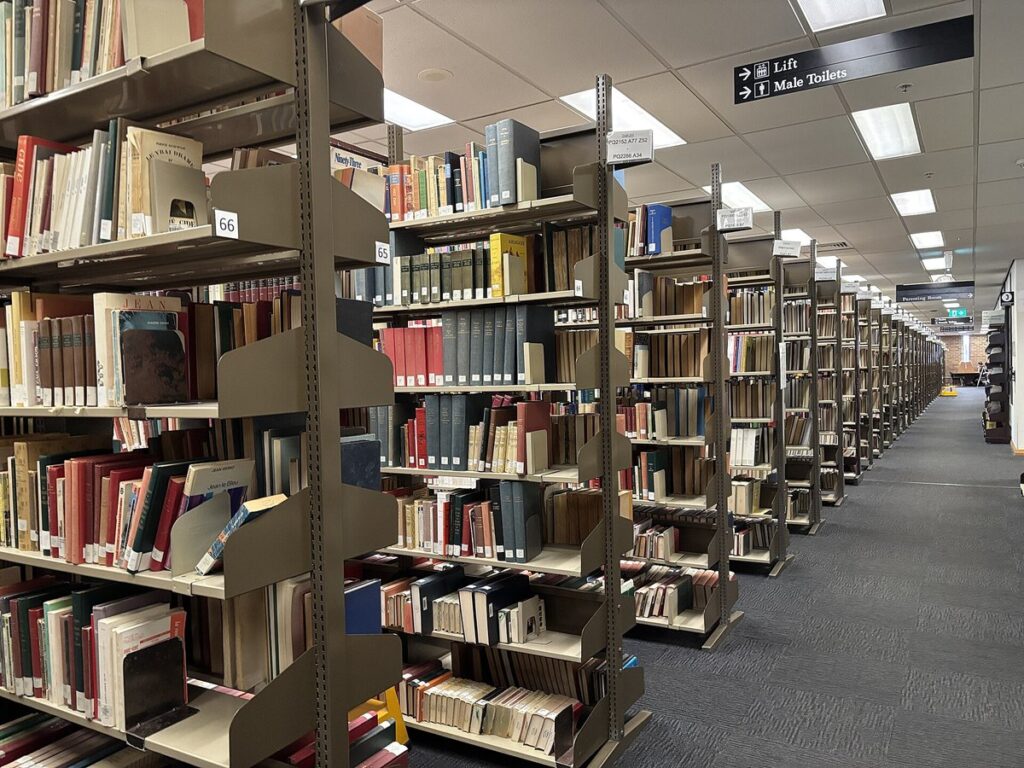 Book shelves on the top floor of the Chifley Library August 2026