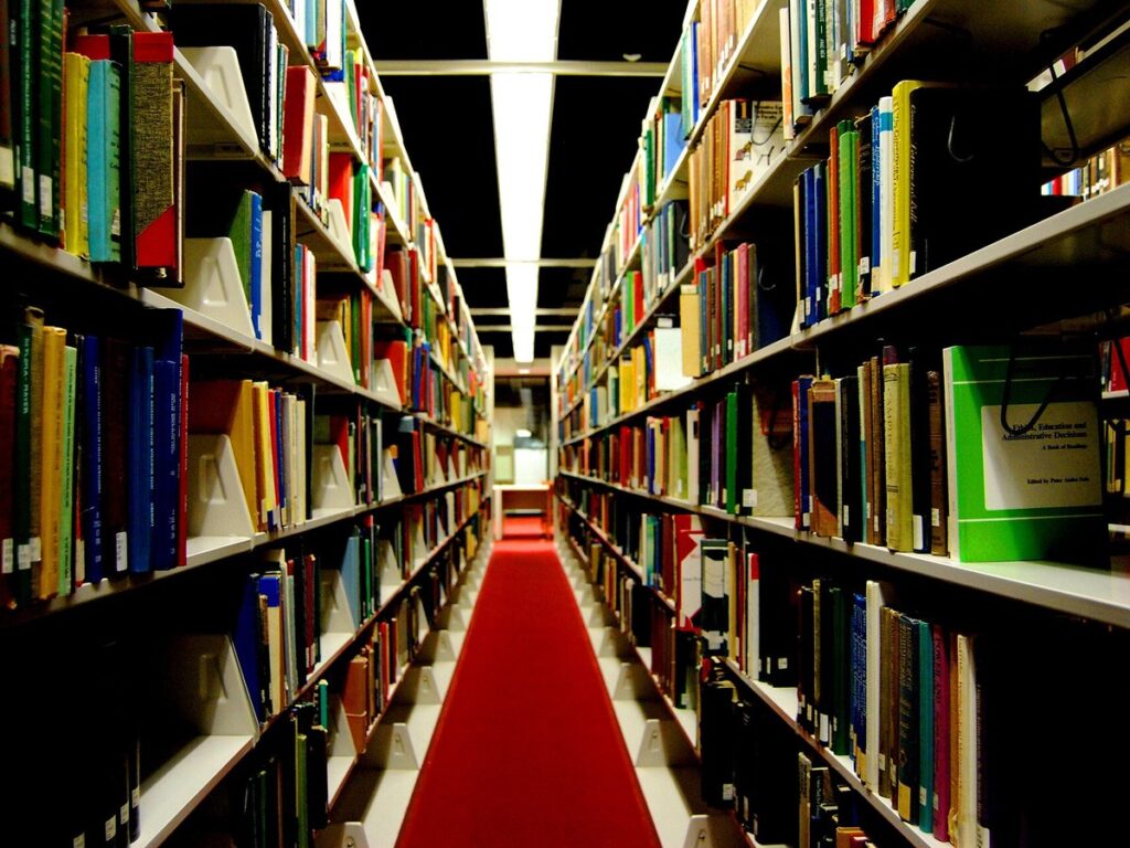 Library shelves, City College of New York, February 2008